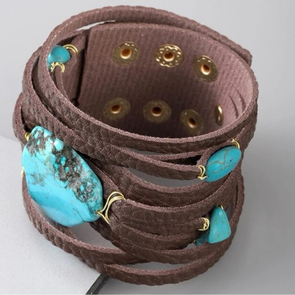 Turquoise décor PU polyurethane bracelet - Picture 2 of 3